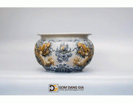 Bát hương lựu đắp nổi men rạn lưỡng long chầu nguyệt Bát hương lựu đắp nổi men rạn lưỡng long chầu nguyệt